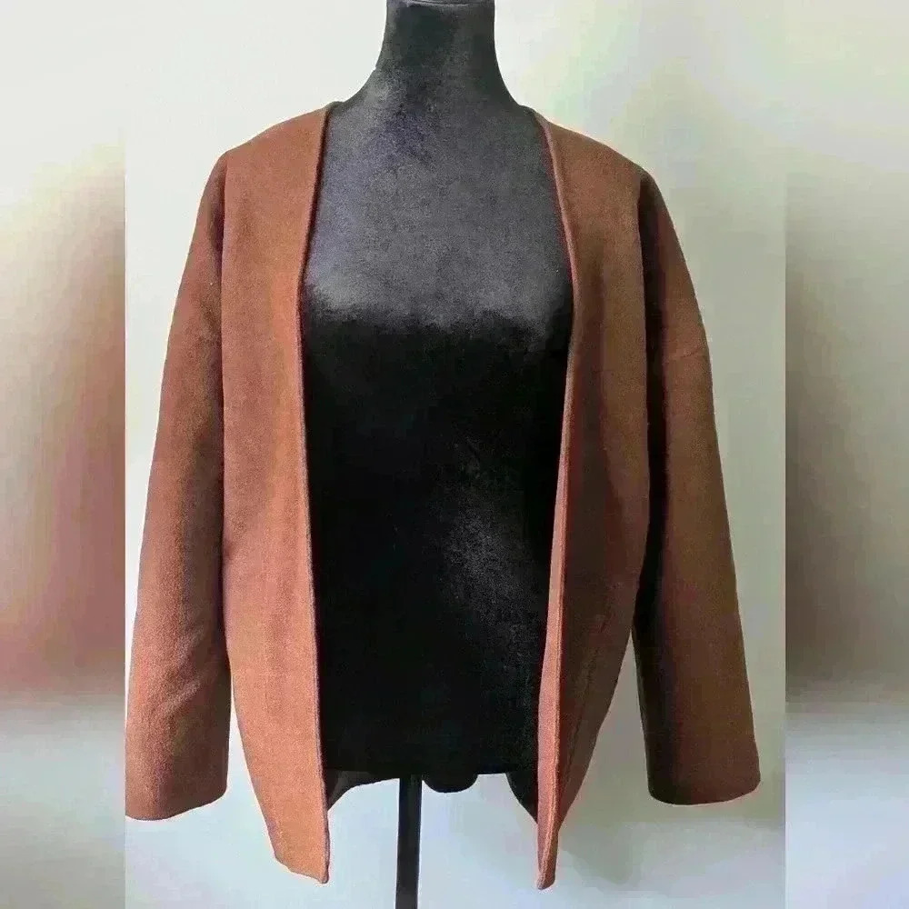 NWT 100% Wool Cardigan Brown Cocoon Open Front